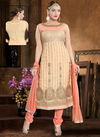 Peach Colour N F A LINE CHURIDAR 02 Designer Festive Wear Worked Readymade Salwar Suit Collection N F C 035 Peach